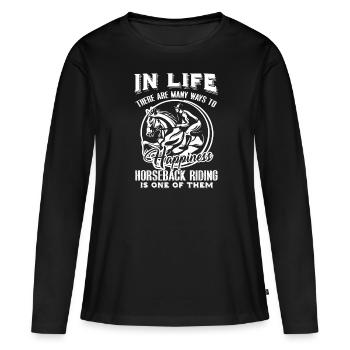 Équitation Équitation Bonheur - T-shirt manches longues Premium bio Femme - noir - Devant - Julia (174cm)