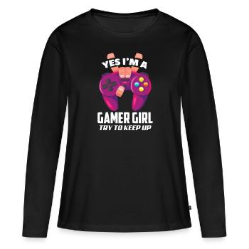 Gamer Girl Gamerin Zockerin Zocken Gamer - T-shirt manches longues Premium bio Femme - noir - Devant - Julia (174cm)