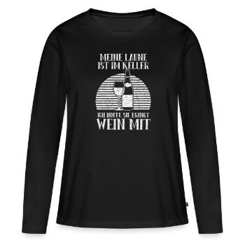 Meine Laune ist im Keller - Wein - Frauen Premium Bio Langarmshirt - Schwarz - Vorne - Julia (174cm)