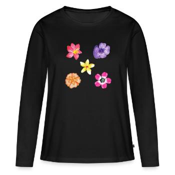 Blumen Motiv Set - Frauen Premium Bio Langarmshirt - Schwarz - Vorne - Julia (174cm)