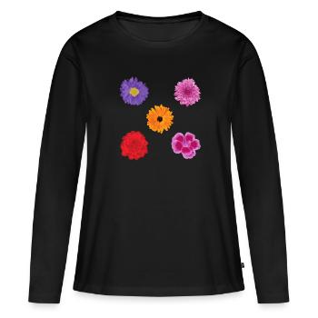 Blumen Motiv Set - Frauen Premium Bio Langarmshirt - Schwarz - Vorne - Julia (174cm)