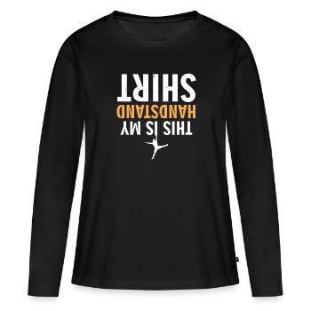 Handstand| Upside Down| Cool| Balance| Reverse - Frauen Premium Bio Langarmshirt - Schwarz - Vorne - Julia (174cm)