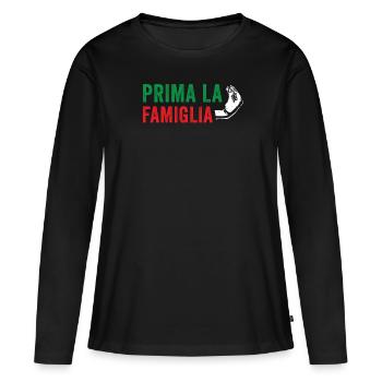 Prima La Famiglia Shirt - Italienisches Geschenk - Familie F. - Frauen Premium Bio Langarmshirt - Schwarz - Vorne - Julia (174cm)