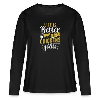 Goats Chickens Ziege Lustig Hühner - Frauen Premium Bio Langarmshirt - Schwarz - Vorne - Julia (174cm)