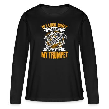 Trompette m'a vu avec ma trompette - T-shirt manches longues Premium bio Femme - noir - Devant - Julia (174cm)