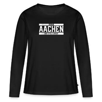 AUS AACHEN UND STOLZ DRAUF STOLZER AACHENER - Frauen Premium Bio Langarmshirt - Schwarz - Vorne - Julia (174cm)