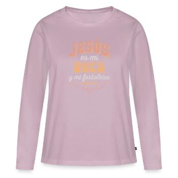 camisa cristiana para mujer en español - Jesus es - Women's Premium Organic Long Sleeve Shirt - dusky pink - Front - Julia (174cm)