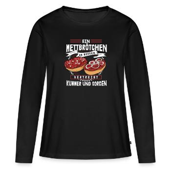 Mett Am Morgen Lustiger Spruch Mettbrötchen - Frauen Premium Bio Langarmshirt - Schwarz - Vorne - Julia (174cm)