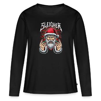 Rockender Weihnachtsmann Sleigher Weihnachtspulli - Frauen Premium Bio Langarmshirt - Schwarz - Vorne - Julia (174cm)