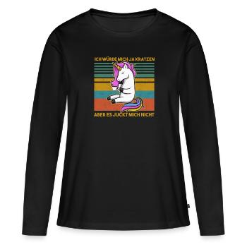 Es Juckt Mich Nicht Einhorn Büro Bürohumor - Frauen Premium Bio Langarmshirt - Schwarz - Vorne - Julia (174cm)