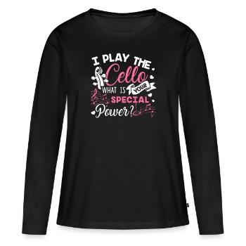 Violoncelle Je joue du violoncelle - T-shirt manches longues Premium bio Femme - noir - Devant - Julia (174cm)