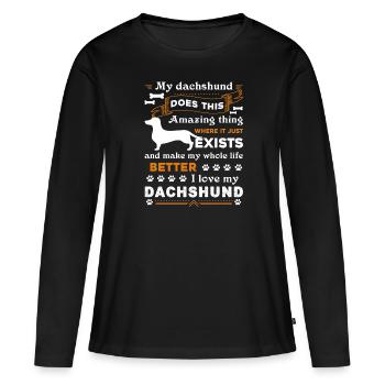 Teckel J'aime mon teckel - T-shirt manches longues Premium bio Femme - noir - Devant - Julia (174cm)