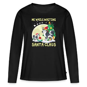 Husky moi en attendant le Père Noël - T-shirt manches longues Premium bio Femme - noir - Devant - Julia (174cm)