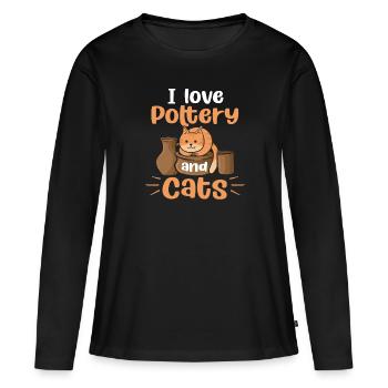 Pottery Cat kitten potter ceramic artist - Women's Premium Organic Long Sleeve Shirt - black - Front - Julia (174cm)