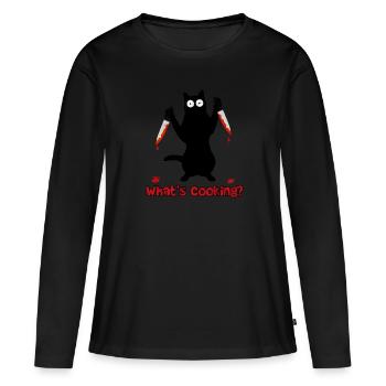 Chat chef avec couteau de cuisine - T-shirt manches longues Premium bio Femme - noir - Devant - Julia (174cm)