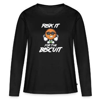 Risque drôle pour le biscuit - Pour le biscuit et - T-shirt manches longues Premium bio Femme - noir - Devant - Julia (174cm)