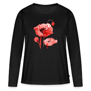 Mohnblume - Frauen Premium Bio Langarmshirt - Schwarz - Vorne - Julia (174cm)