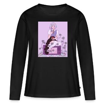Anime écolière avec ramen four micro-ondes lierre - T-shirt manches longues Premium bio Femme - noir - Devant - Julia (174cm)