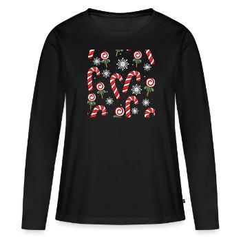 Conception de canne à sucre de Noël - T-shirt manches longues Premium bio Femme - noir - Devant - Julia (174cm)