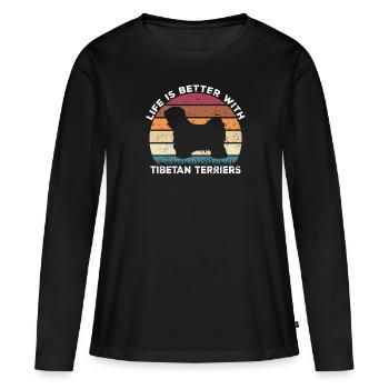 Terrier tibétain La vie est meilleure avec le tibétain - T-shirt manches longues Premium bio Femme - noir - Devant - Julia (174cm)