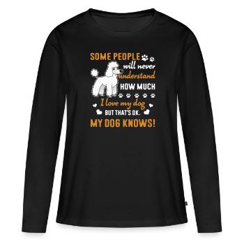 Caniche J'aime mon caniche - T-shirt manches longues Premium bio Femme - noir - Devant - Julia (174cm)