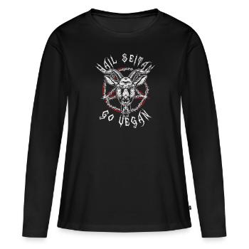 Hail Seitan Go Vegan Veganer Metal Geschenk Spruch - Frauen Premium Bio Langarmshirt - Schwarz - Vorne - Julia (174cm)