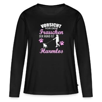 Vorsicht Vor Dem Frauchen Der Hund Ist Harmlos - Frauen Premium Bio Langarmshirt - Schwarz - Vorne - Julia (174cm)