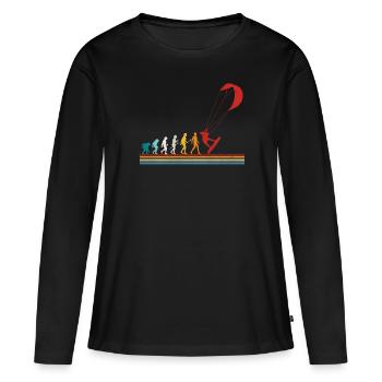 Retro Evolution Kite Surfing Funny Kite Boarding - T-shirt manches longues Premium bio Femme - noir - Devant - Julia (174cm)