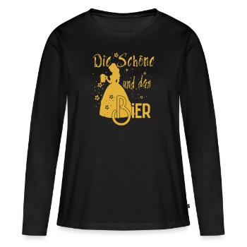 Die Schöne und das Bier Design für lustige - Frauen Premium Bio Langarmshirt - Schwarz - Vorne - Julia (174cm)