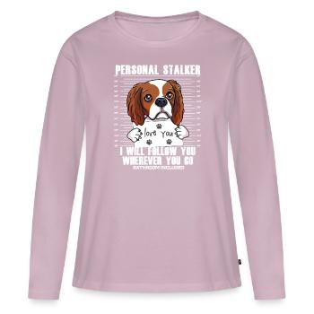 Visage drôle de Cavalier King Charles Spaniel - T-shirt manches longues Premium bio Femme - rose poudré - Devant - Julia (174cm)