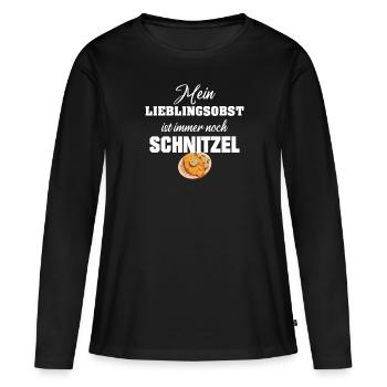 Schnitzel mein Lieblingsobst ist Schnitzel - Frauen Premium Bio Langarmshirt - Schwarz - Vorne - Julia (174cm)