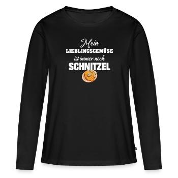 Schnitzel mein Lieblingsgemüse ist Schnitzel - Frauen Premium Bio Langarmshirt - Schwarz - Vorne - Julia (174cm)