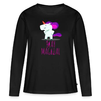 Licorne Unicorn fantaisie - T-shirt manches longues Premium bio Femme - noir - Devant - Julia (174cm)