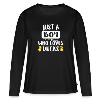 just a boy who loves ducks - T-shirt manches longues Premium bio Femme - noir - Devant - Julia (174cm)