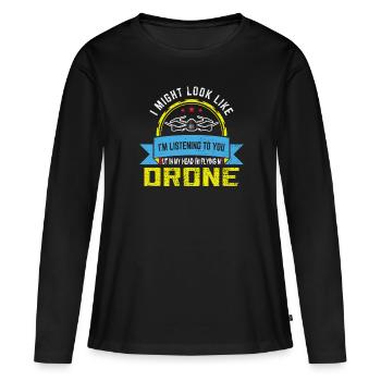 Drones-Pilote Quadrocopter Drone cadeau - T-shirt manches longues Premium bio Femme - noir - Devant - Julia (174cm)
