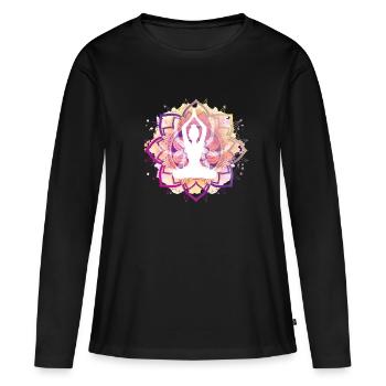 Bunte Lotus Pose - Frauen Premium Bio Langarmshirt - Schwarz - Vorne - Julia (174cm)