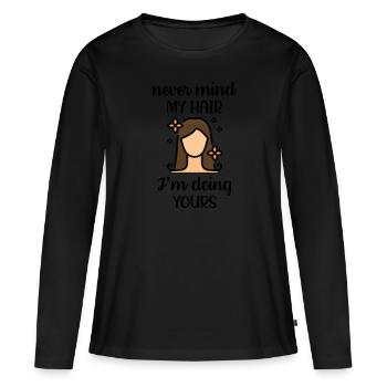 Coiffeuse coiffure profession - T-shirt manches longues Premium bio Femme - noir - Devant - Julia (174cm)