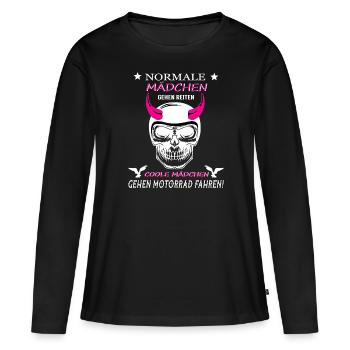 Normale Mädchen vs Coole Mädchen Fahren Motorrad - Frauen Premium Bio Langarmshirt - Schwarz - Vorne - Julia (174cm)