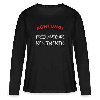 Achtung! Freilaufende Rentnerin - Frauen Premium Bio Langarmshirt - Schwarz - Vorne - Julia (174cm)