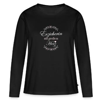 Erzieherin mit großem Herz - Frauen Premium Bio Langarmshirt - Schwarz - Vorne - Julia (174cm)