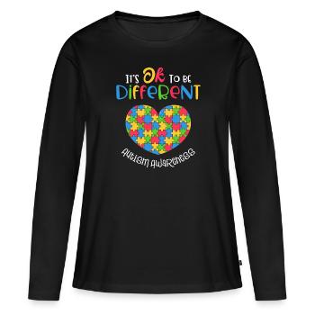 Sensibilisation à l’autisme C’est ok pour être différent - T-shirt manches longues Premium bio Femme - noir - Devant - Julia (174cm)