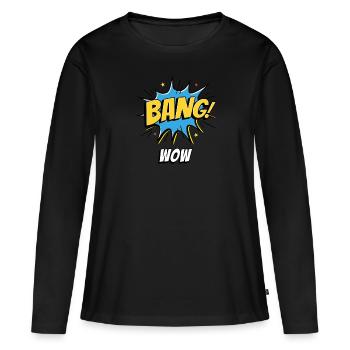 Comic Cartoon Comics WOW! Bulle de discours de ballon - T-shirt manches longues Premium bio Femme - noir - Devant - Julia (174cm)
