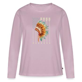 Native American Flagge USA Pfeil Geschenk - Frauen Premium Bio Langarmshirt - Altrosa - Vorne - Julia (174cm)