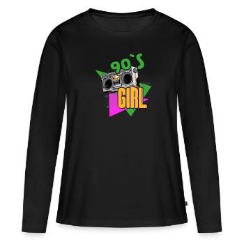 90s Girl | 90ger Jahrgang | Retro 90 Radio Musik - Frauen Premium Bio Langarmshirt - Schwarz - Vorne - Julia (174cm)