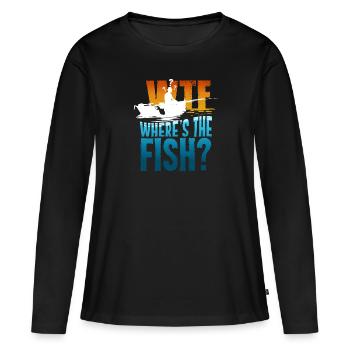 Cadeau avec offre de pêche | WTF ? Où est Le Poisson - T-shirt manches longues Premium bio Femme - noir - Devant - Julia (174cm)