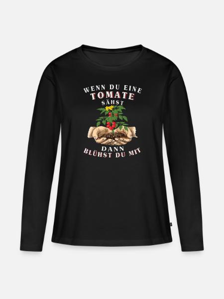 Garten Tomaten-Spruch du blühst mit der Tomate - Frauen Premium Bio Langarmshirt - Schwarz