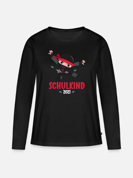 Schulkind 2021 1. Klasse Einschulung Ninja Ninjas - Frauen Premium Bio Langarmshirt - Schwarz