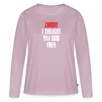 Cardio i Thought You Said Oreo Funny Gym Fitness - T-shirt manches longues Premium bio Femme - rose poudré - Devant - Julia (174cm)