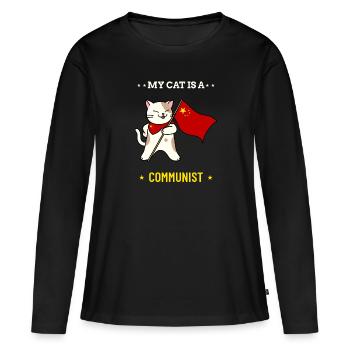 Mon chat est communiste - T-shirt manches longues Premium bio Femme - noir - Devant - Julia (174cm)