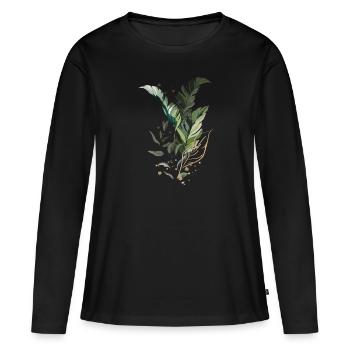 Feuilles tropicales Illustration - T-shirt manches longues Premium bio Femme - noir - Devant - Julia (174cm)